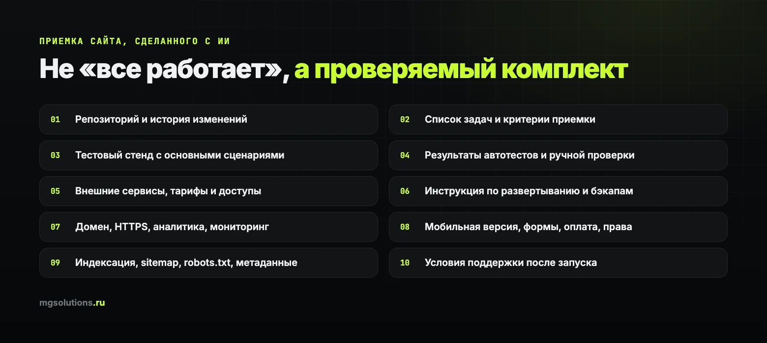 Чек-лист приемки сайта, разработанного с помощью ИИ